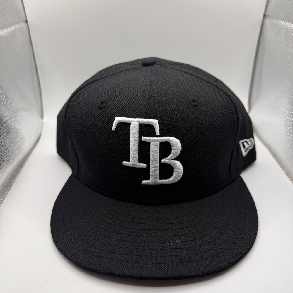 New Era 59FIFTY Tampa Bay Rays Fitted Hat Size 8 Black White MLB Wool Cap